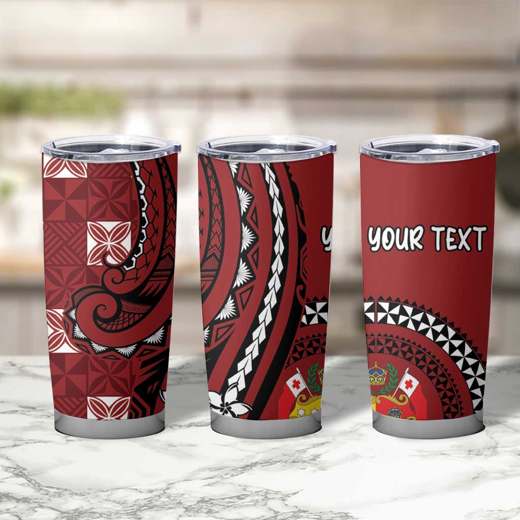 Personalized Tonga Ngatu Tumbler Cup Iconic Red Manulua Motifs