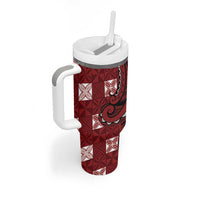 Personalized Tonga Ngatu Tumbler With Handle Iconic Red Manulua Motifs