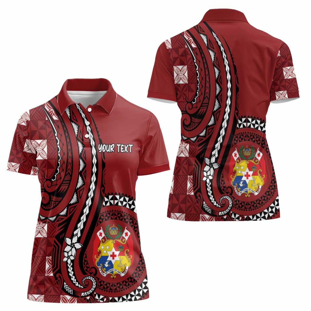 Personalized Tonga Ngatu Women Polo Shirt Iconic Red Manulua Motifs LT7 - Polynesian Pride