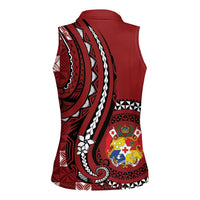 Personalized Tonga Ngatu Women Sleeveless Polo Shirt Iconic Red Manulua Motifs LT7 - Polynesian Pride