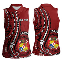 Personalized Tonga Ngatu Women Sleeveless Polo Shirt Iconic Red Manulua Motifs LT7 - Polynesian Pride