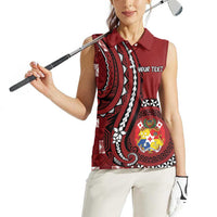 Personalized Tonga Ngatu Women Sleeveless Polo Shirt Iconic Red Manulua Motifs LT7 - Polynesian Pride