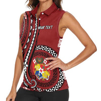 Personalized Tonga Ngatu Women Sleeveless Polo Shirt Iconic Red Manulua Motifs LT7 - Polynesian Pride