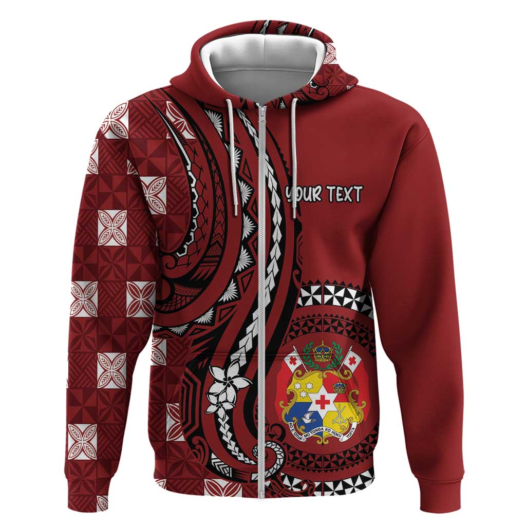 Personalized Tonga Ngatu Zip Hoodie Iconic Red Manulua Motifs LT7 Zip Hoodie Red - Polynesian Pride