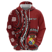 Personalized Tonga Ngatu Zip Hoodie Iconic Red Manulua Motifs LT7 - Polynesian Pride
