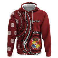 Personalized Tonga Ngatu Zip Hoodie Iconic Red Manulua Motifs LT7 Pullover Hoodie Red - Polynesian Pride
