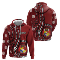 Personalized Tonga Ngatu Zip Hoodie Iconic Red Manulua Motifs LT7 - Polynesian Pride
