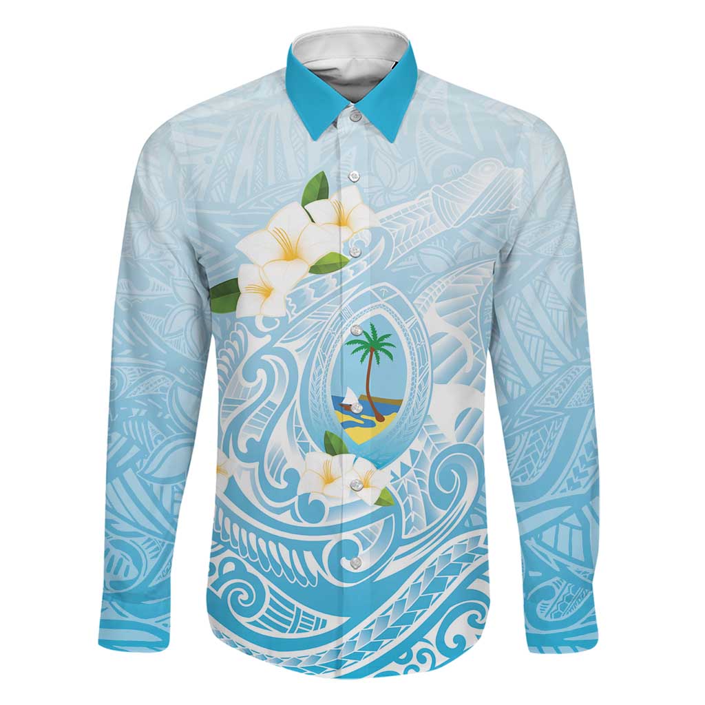 Guam Fishhook Mix Guasali Flowers Family Matching Off Shoulder Maxi Dress and Hawaiian Shirt Dreaming Turquoise LT7 Dad's Shirt - Long Sleeve Turquoise - Polynesian Pride