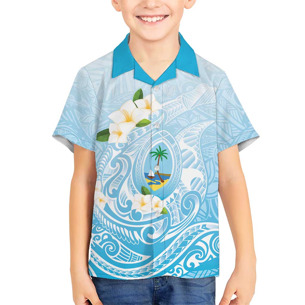 Guam Fishhook Mix Guasali Flowers Family Matching Off Shoulder Short Dress and Hawaiian Shirt Dreaming Turquoise LT7 Son's Shirt Turquoise - Polynesian Pride
