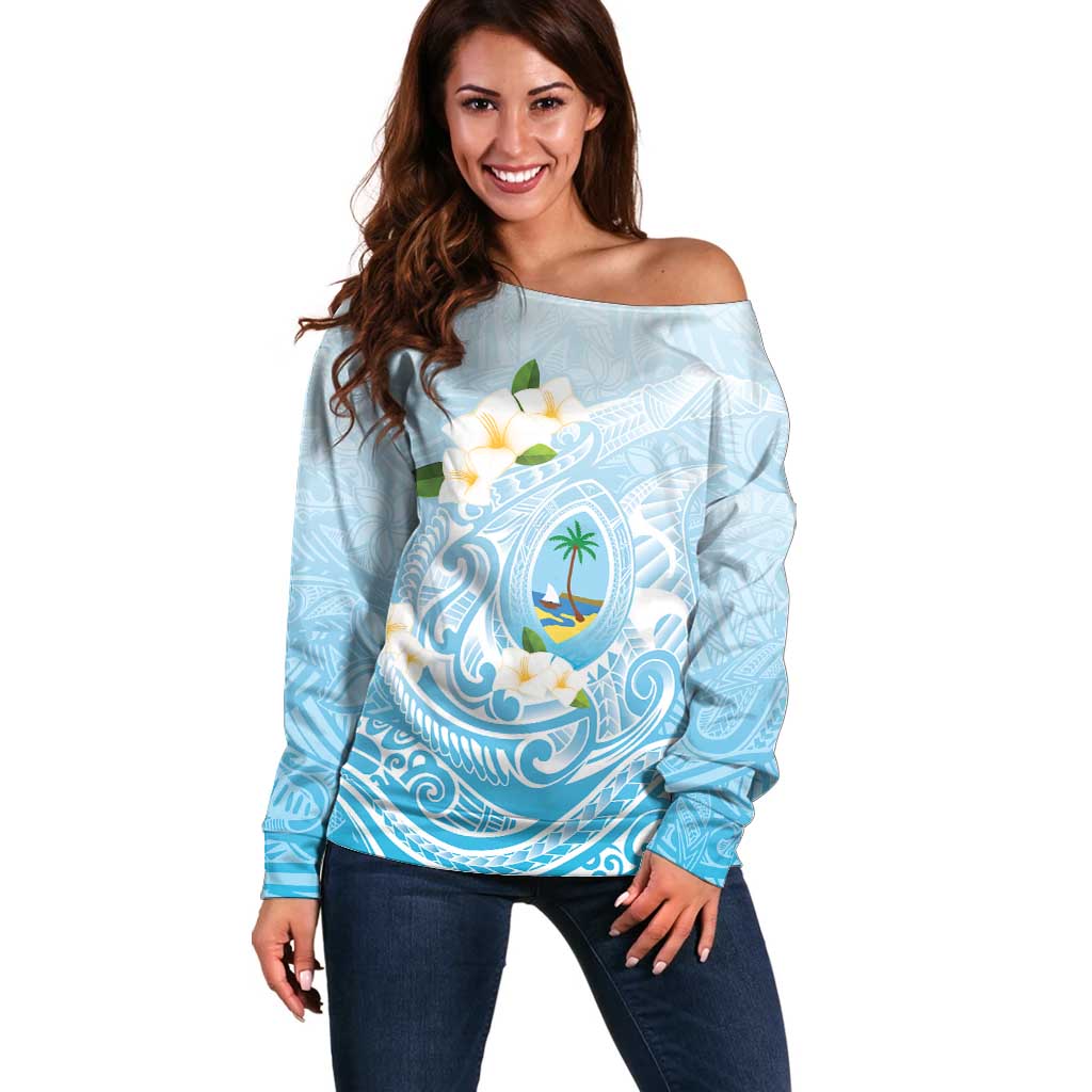 Guam Fishhook Mix Guasali Flowers Off Shoulder Sweater Dreaming Turquoise LT7 Women Turquoise - Polynesian Pride