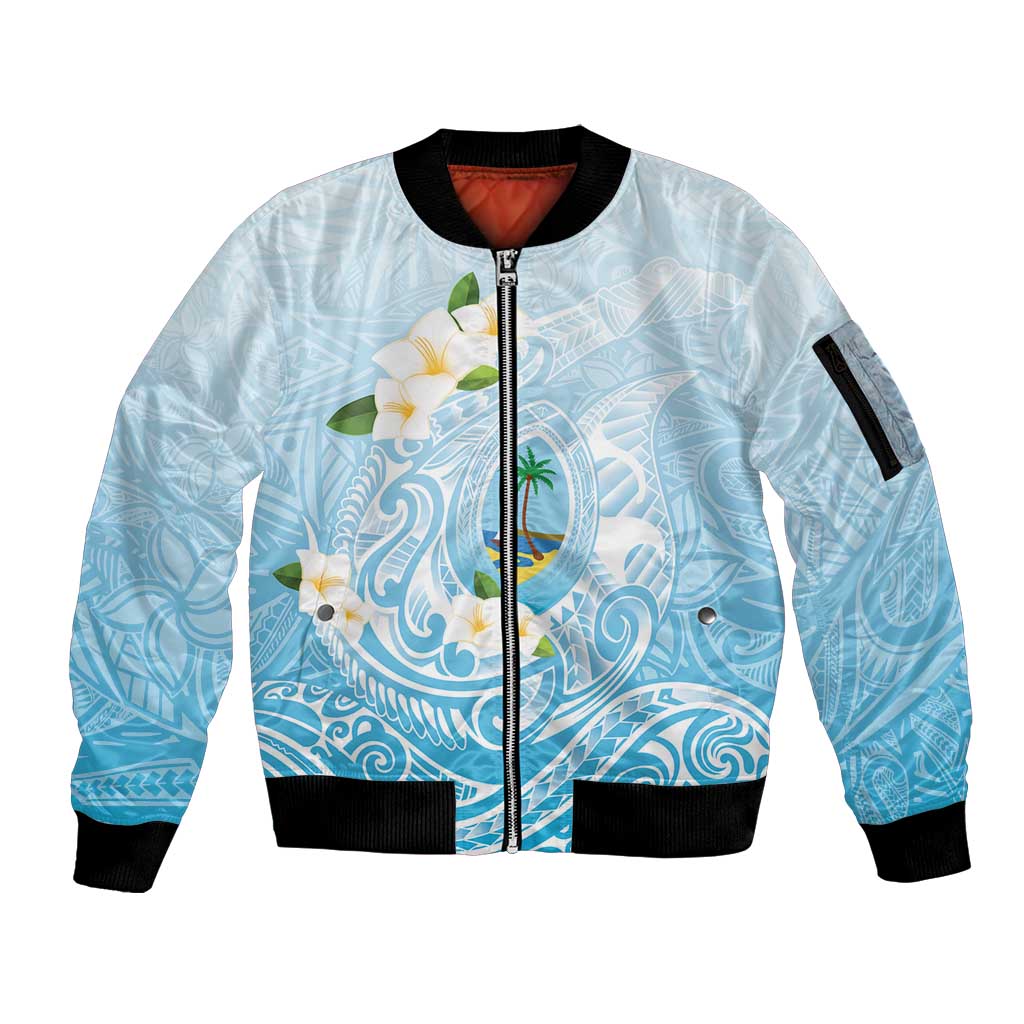 Guam Fishhook Mix Guasali Flowers Sleeve Zip Bomber Jacket Dreaming Turquoise LT7 Unisex Turquoise - Polynesian Pride
