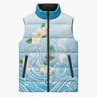 Guam Fishhook Mix Guasali Flowers Sleeveless Puffer Jacket Dreaming Turquoise LT7 Unisex Turquoise - Polynesian Pride