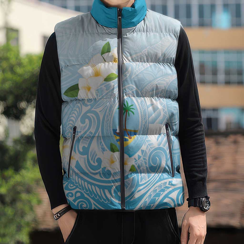 Guam Fishhook Mix Guasali Flowers Sleeveless Puffer Jacket Dreaming Turquoise LT7 - Polynesian Pride
