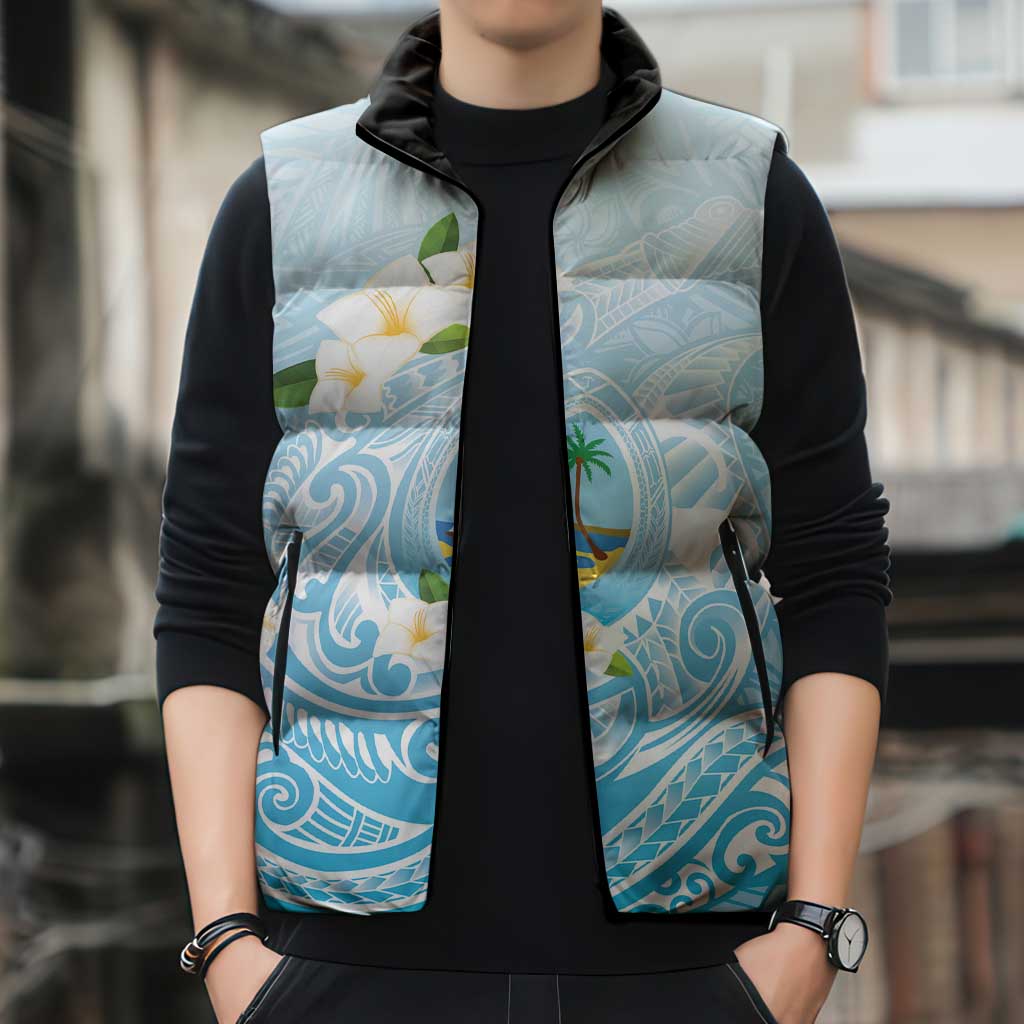 Guam Fishhook Mix Guasali Flowers Sleeveless Puffer Jacket Dreaming Turquoise LT7 - Polynesian Pride
