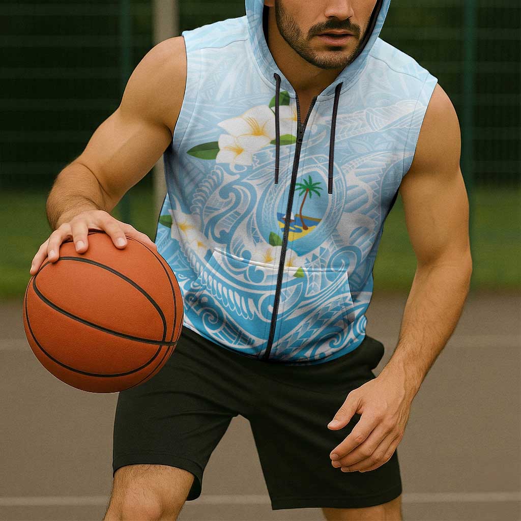 Guam Fishhook Mix Guasali Flowers Sleeveless Zip Hoodie Dreaming Turquoise
