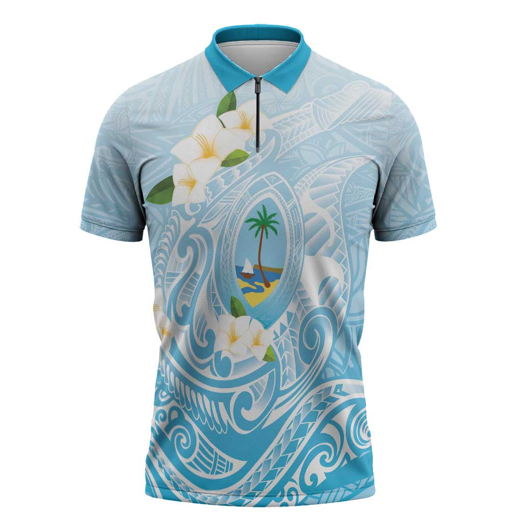 Guam Fishhook Mix Guasali Flowers Zipper Polo Shirt Dreaming Turquoise