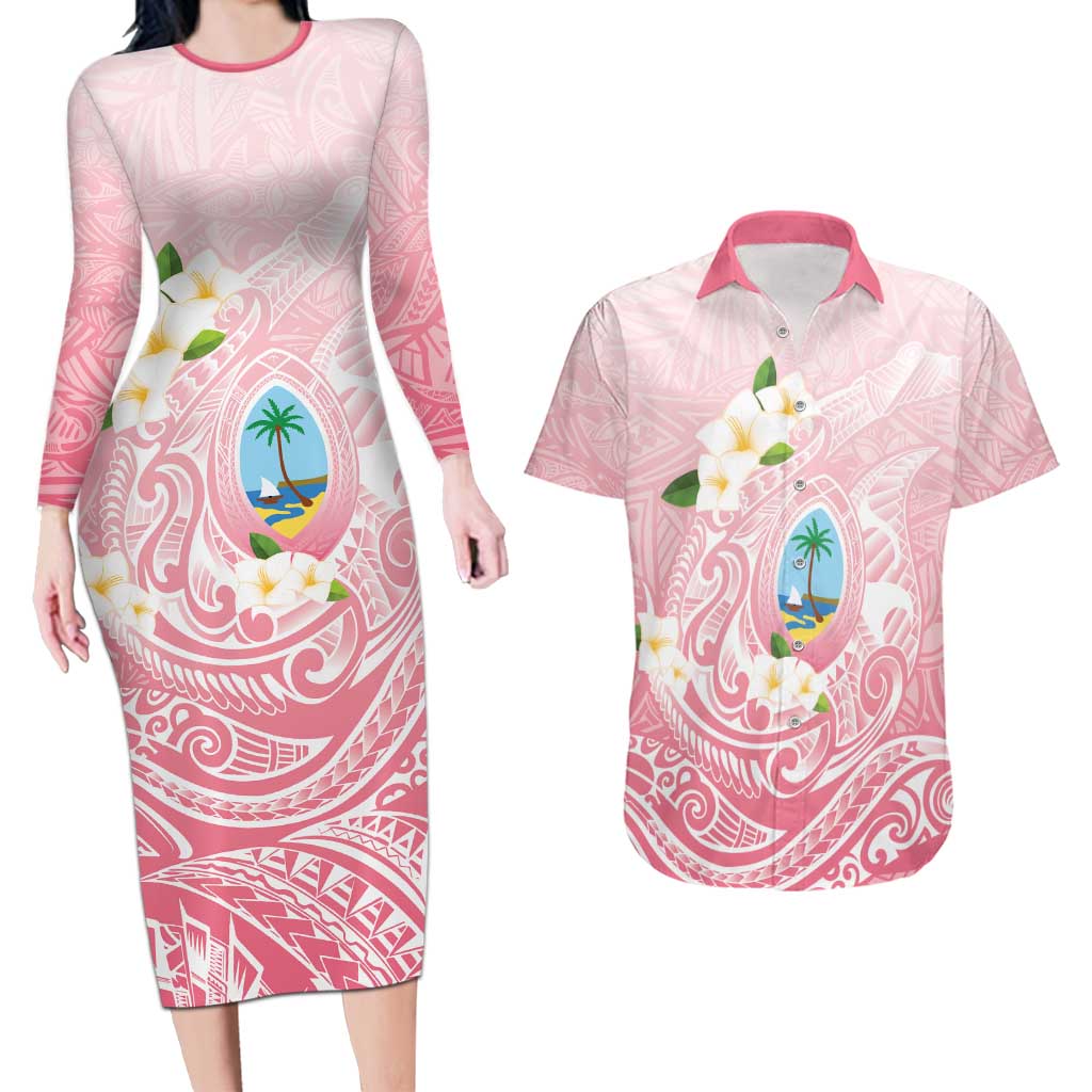 Guam Fishhook Mix Guasali Flowers Couples Matching Long Sleeve Bodycon Dress and Hawaiian Shirt Dreaming Coral