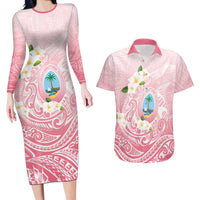 Guam Fishhook Mix Guasali Flowers Couples Matching Long Sleeve Bodycon Dress and Hawaiian Shirt Dreaming Coral