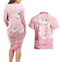 Guam Fishhook Mix Guasali Flowers Couples Matching Long Sleeve Bodycon Dress and Hawaiian Shirt Dreaming Coral