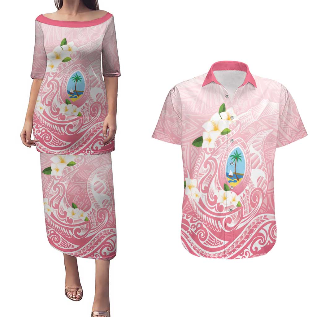 Guam Fishhook Mix Guasali Flowers Couples Matching Puletasi and Hawaiian Shirt Dreaming Coral