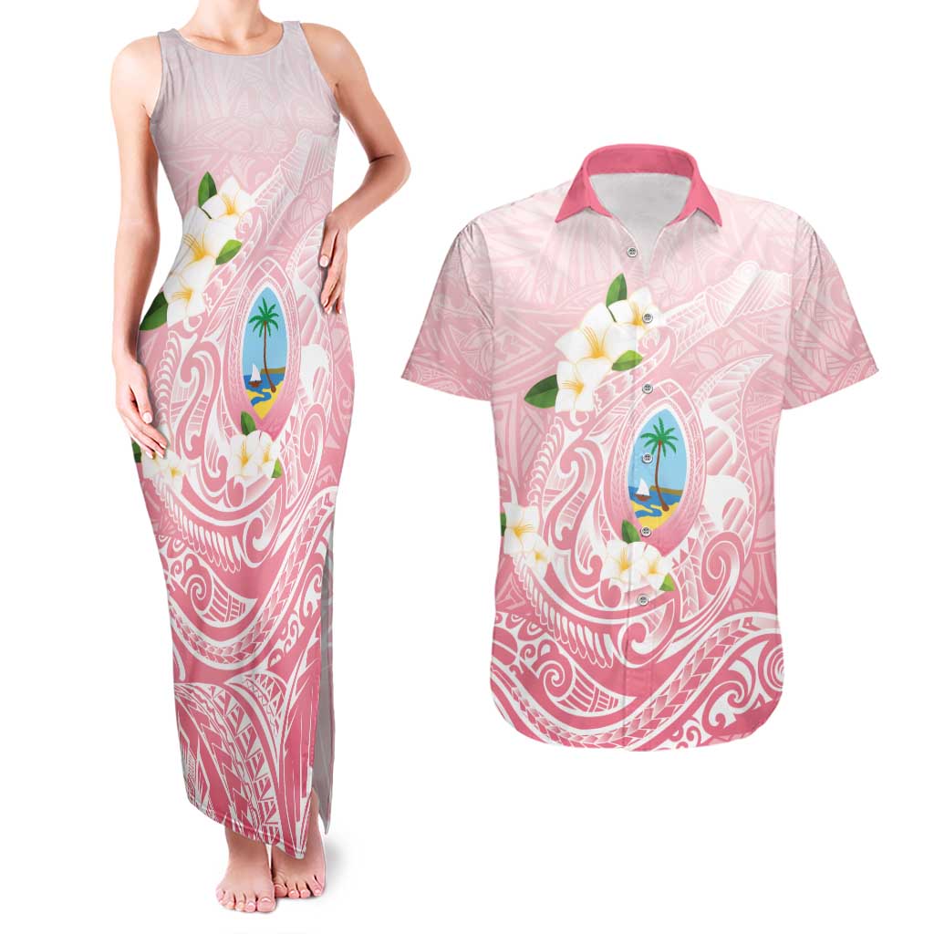 Guam Fishhook Mix Guasali Flowers Couples Matching Tank Maxi Dress and Hawaiian Shirt Dreaming Coral