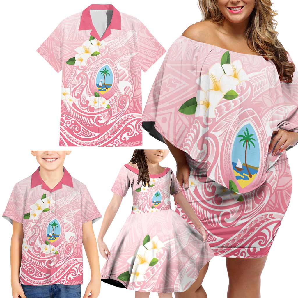 Guam Fishhook Mix Guasali Flowers Family Matching Off Shoulder Short Dress and Hawaiian Shirt Dreaming Coral