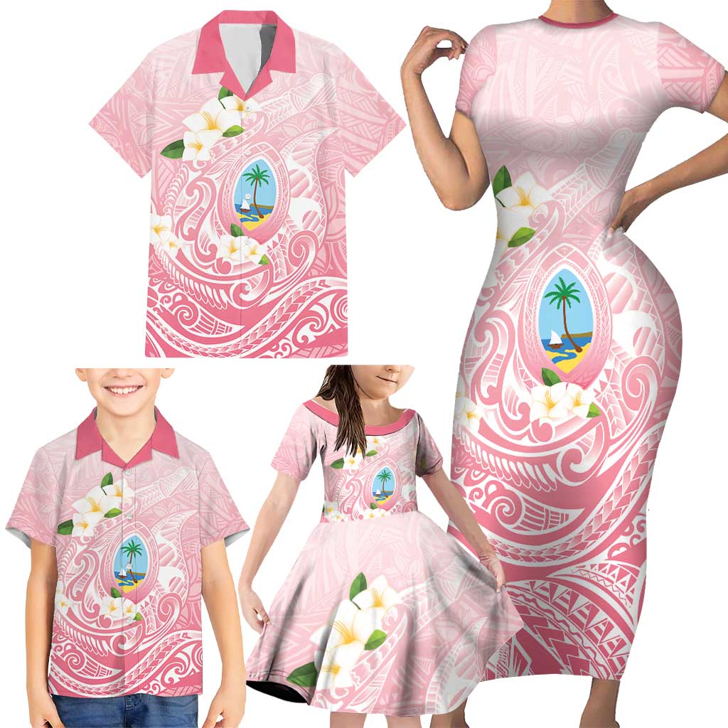 Guam Fishhook Mix Guasali Flowers Family Matching Short Sleeve Bodycon Dress and Hawaiian Shirt Dreaming Coral