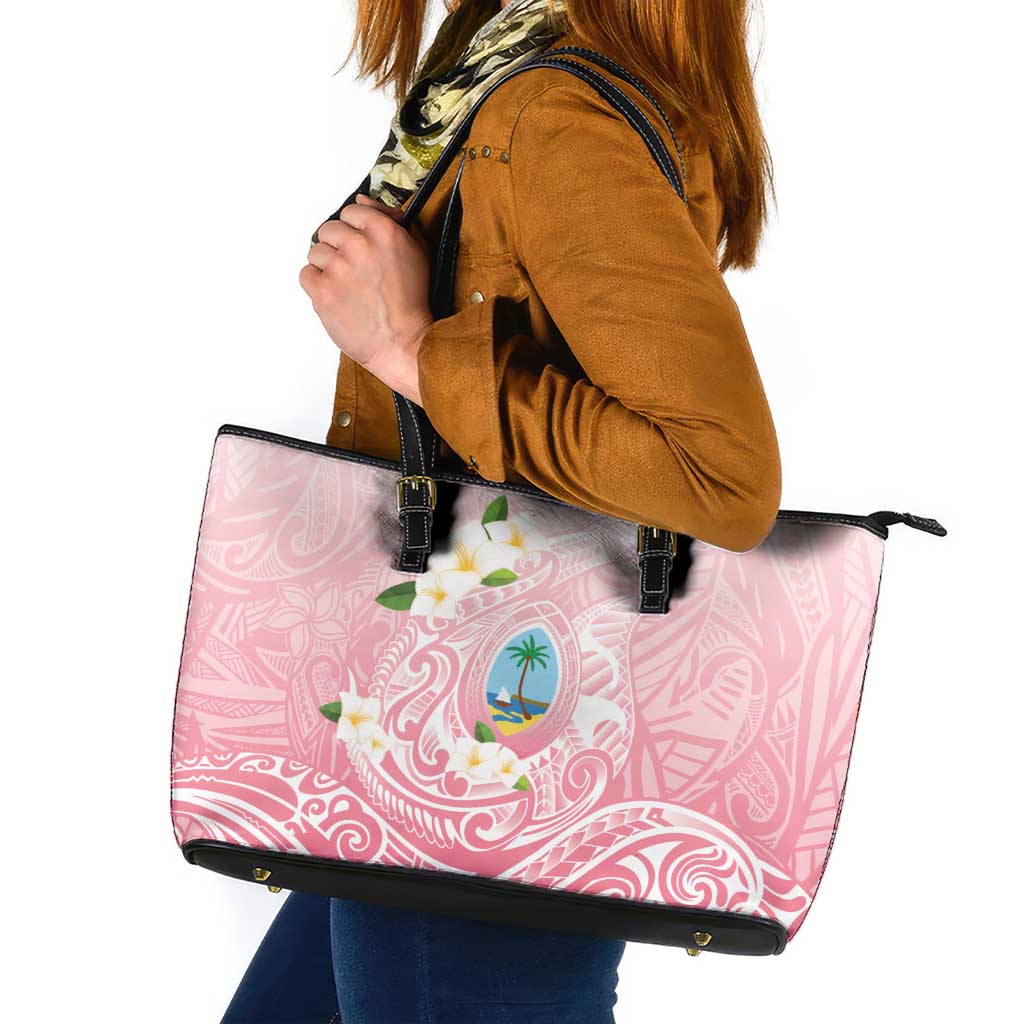 Guam Fishhook Mix Guasali Flowers Leather Tote Bag Dreaming Coral