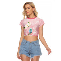 Guam Fishhook Mix Guasali Flowers Raglan Cropped T Shirt Dreaming Coral