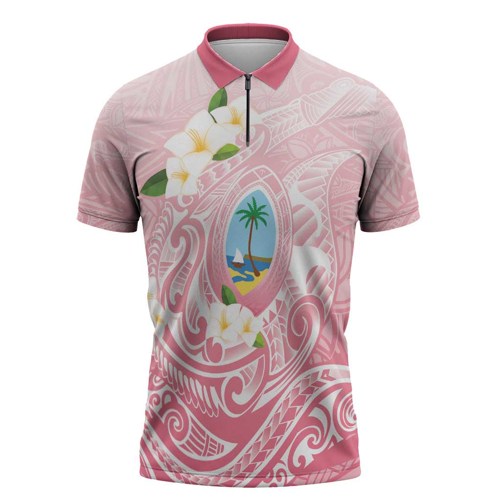 Guam Fishhook Mix Guasali Flowers Zipper Polo Shirt Dreaming Coral