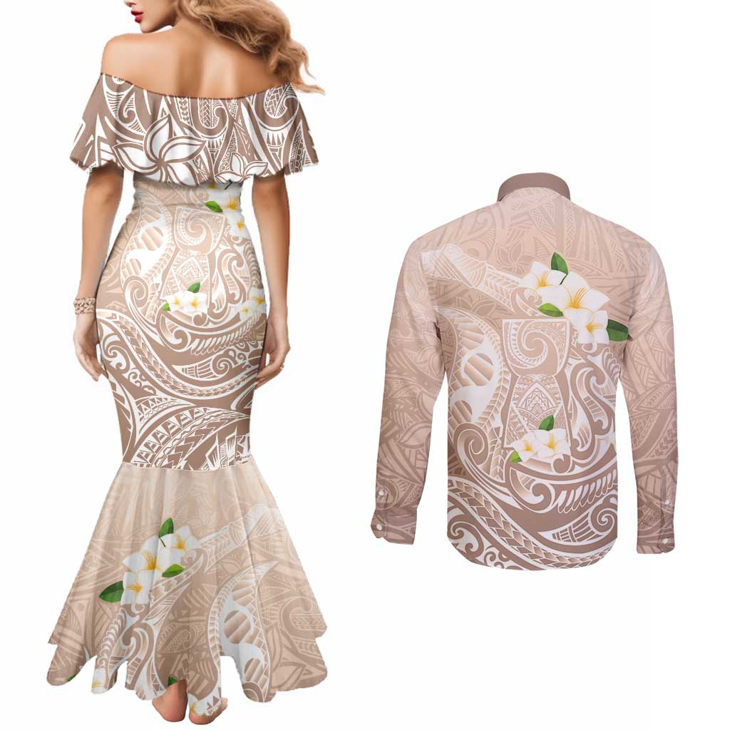Guam Fishhook Mix Guasali Flowers Couples Matching Mermaid Dress and Long Sleeve Button Shirt Dreaming Hazel LT7 - Polynesian Pride