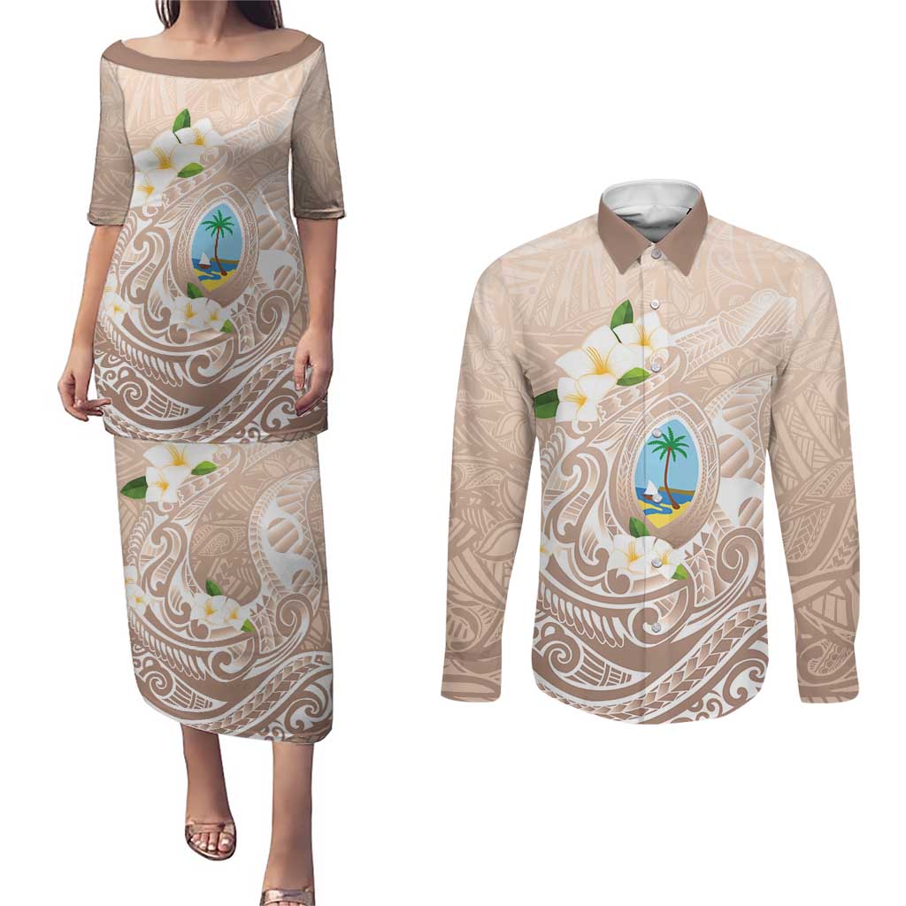 Guam Fishhook Mix Guasali Flowers Couples Matching Puletasi and Long Sleeve Button Shirt Dreaming Hazel