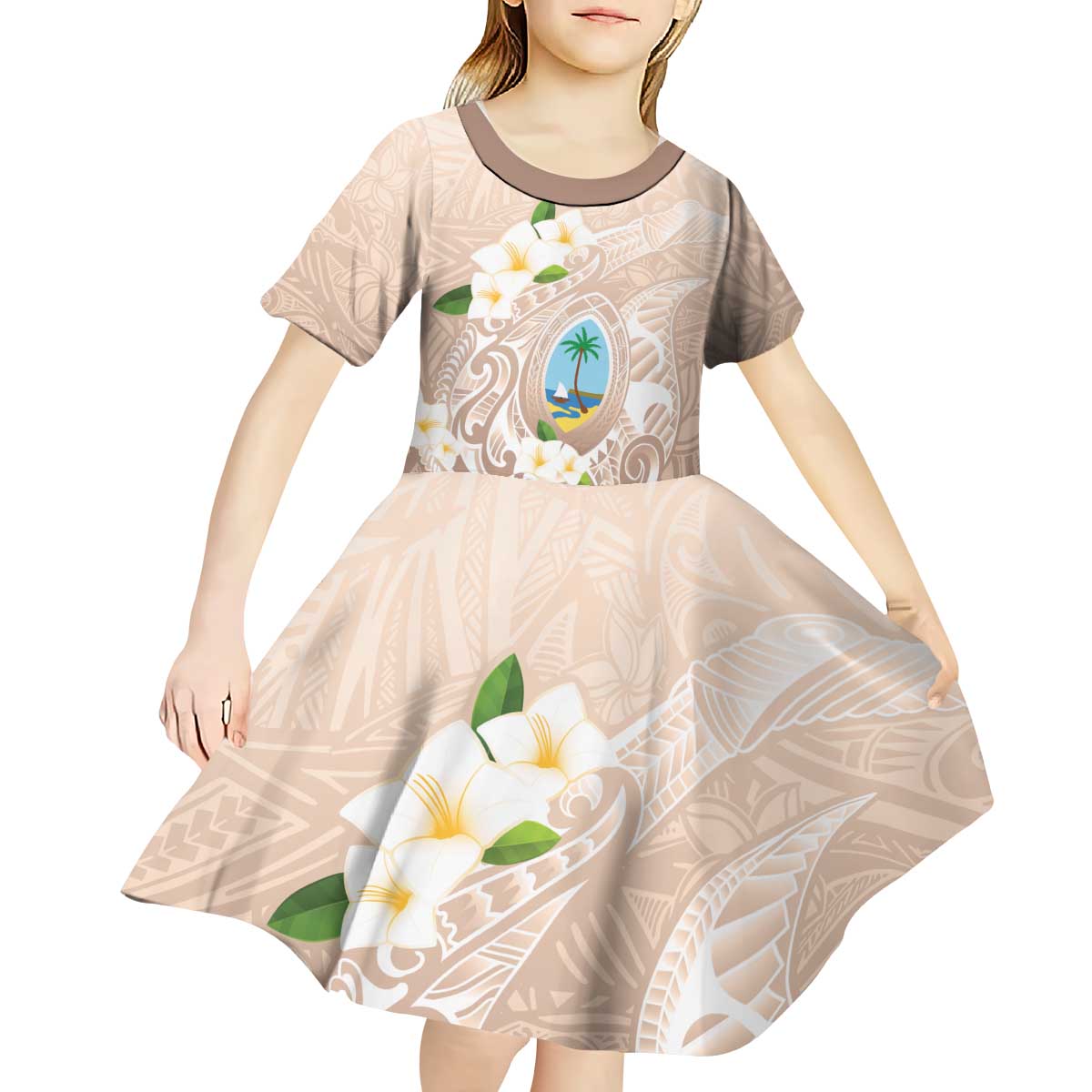 Guam Fishhook Mix Guasali Flowers Kid Short Sleeve Dress Dreaming Hazel LT7 - Polynesian Pride
