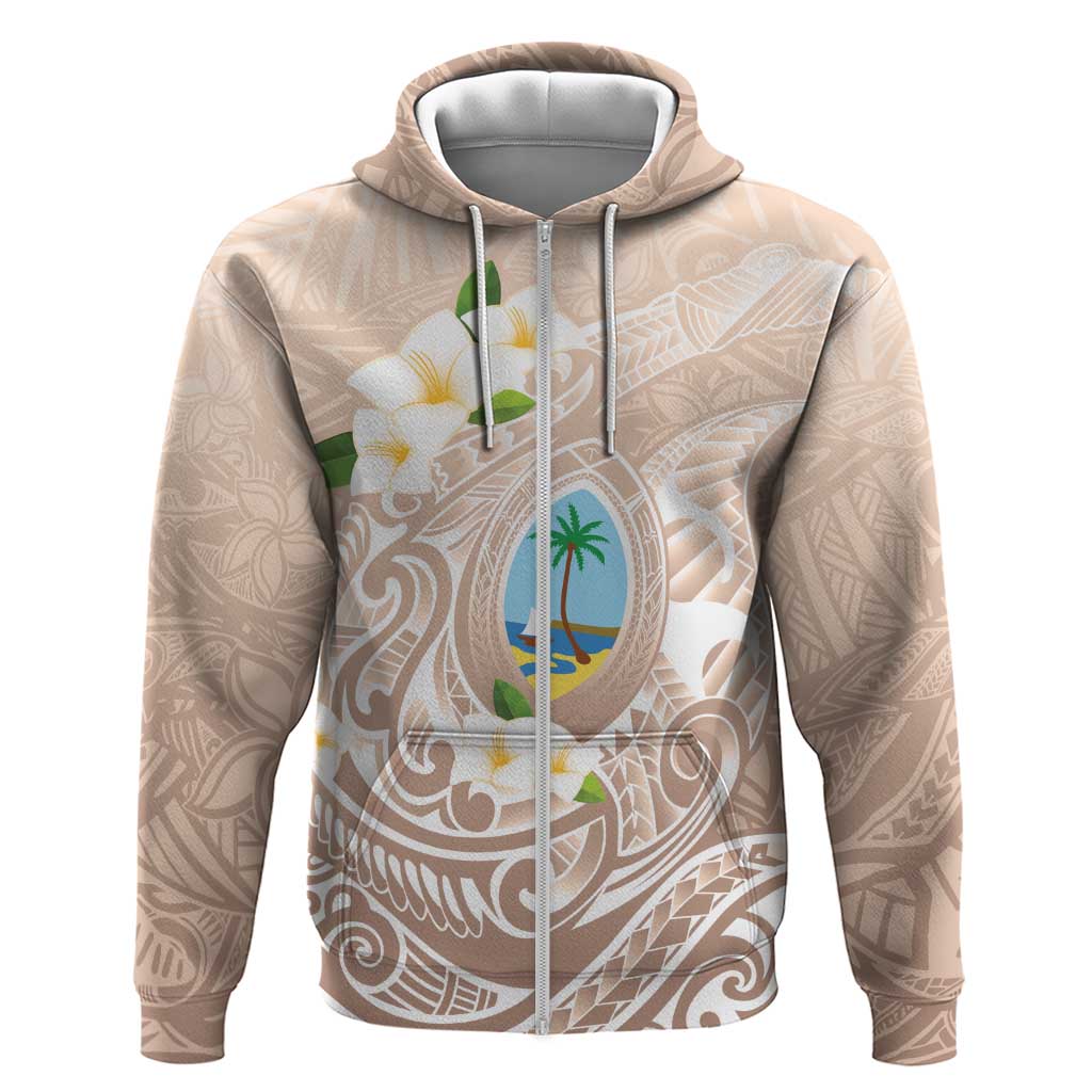 Guam Fishhook Mix Guasali Flowers Zip Hoodie Dreaming Hazel LT7 Zip Hoodie Beige - Polynesian Pride