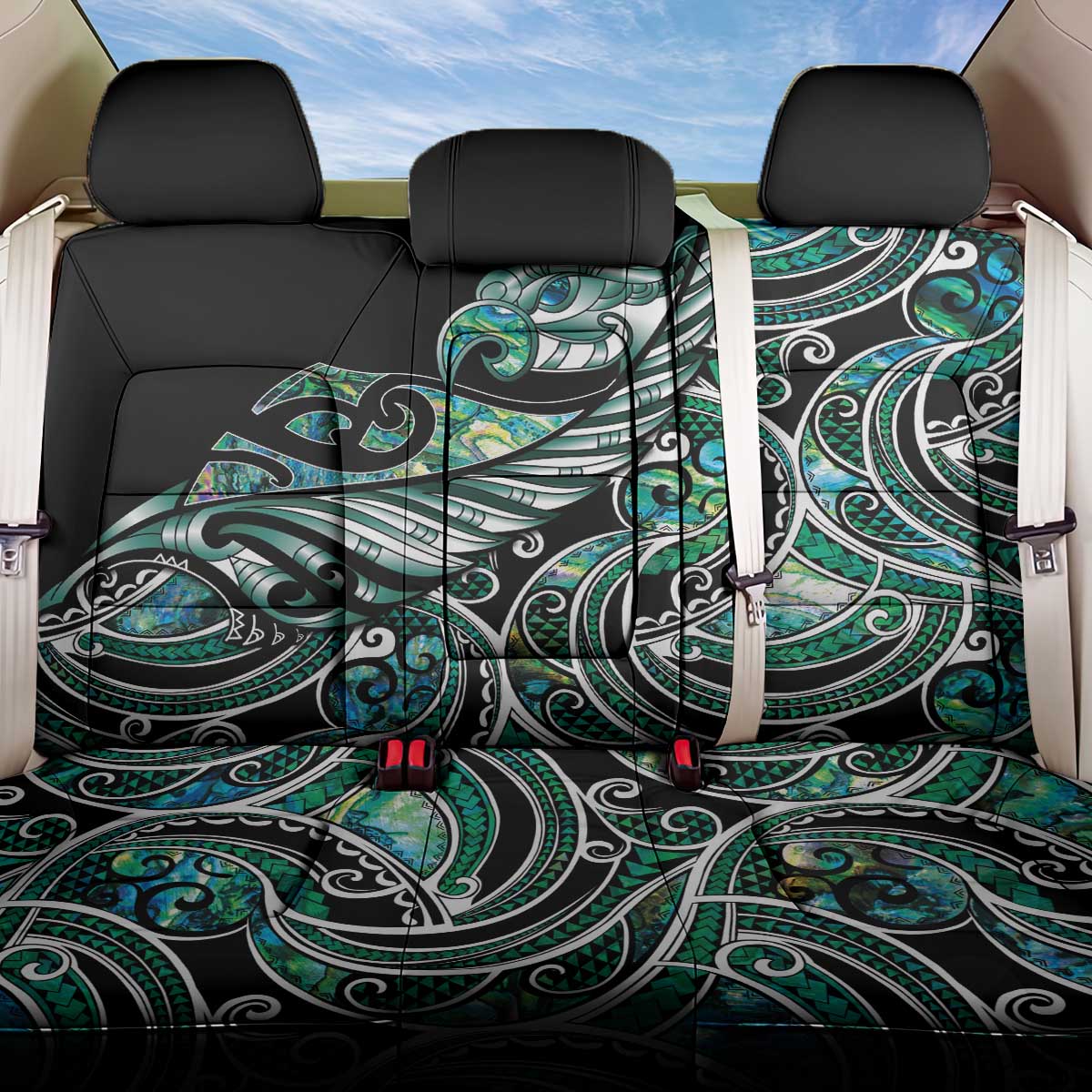 Maori Matariki - Manaia Back Car Seat Cover Emerald Paua Shell LT7 One Size Green - Polynesian Pride