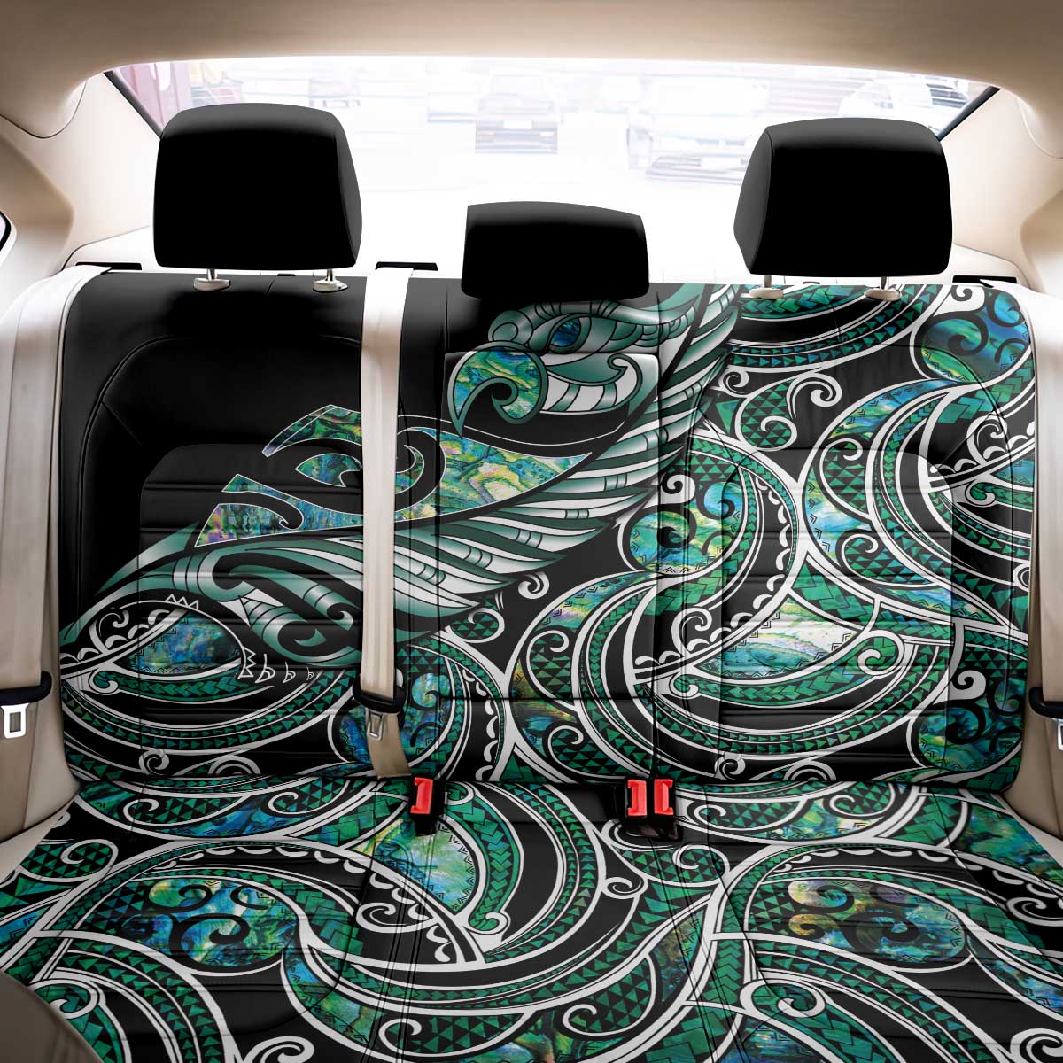 Maori Matariki - Manaia Back Car Seat Cover Emerald Paua Shell LT7 - Polynesian Pride