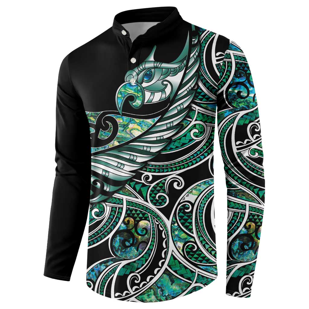 Maori Matariki - Manaia Button Sweatshirt Emerald Paua Shell