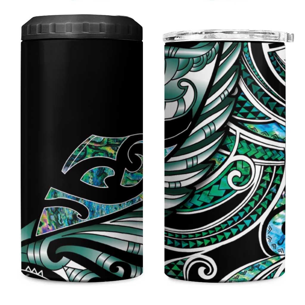 Maori Matariki - Manaia 4 in 1 Can Cooler Tumbler Emerald Paua Shell