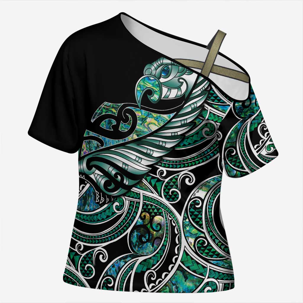 Maori Matariki - Manaia Cross Shoulder Shirt Emerald Paua Shell
