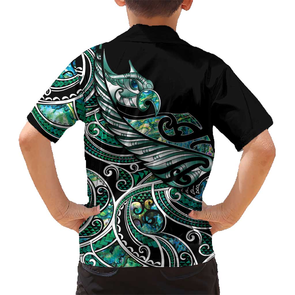 Maori Matariki - Manaia Family Matching Off The Shoulder Long Sleeve Dress and Hawaiian Shirt Emerald Paua Shell