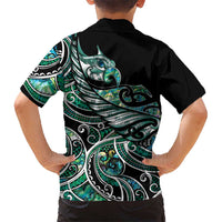 Maori Matariki - Manaia Family Matching Off The Shoulder Long Sleeve Dress and Hawaiian Shirt Emerald Paua Shell