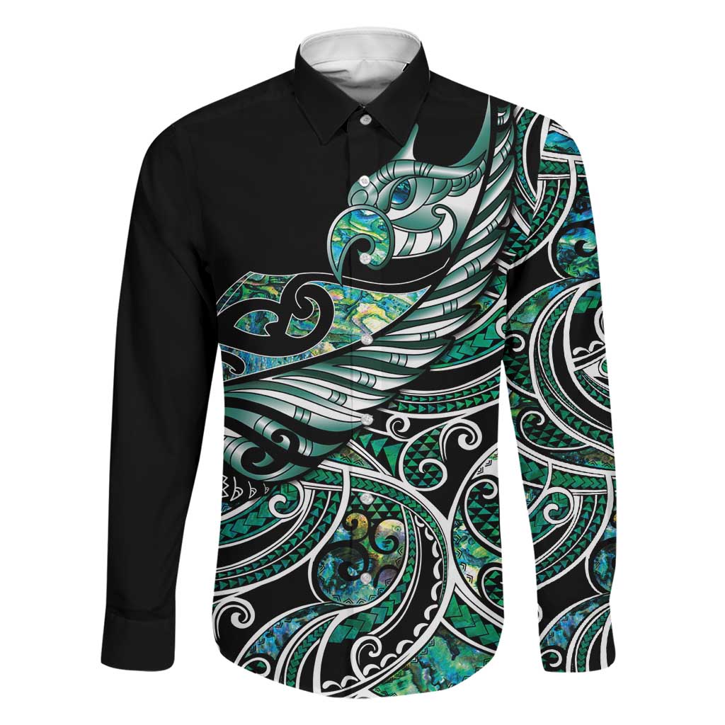 Maori Matariki - Manaia Family Matching Off The Shoulder Long Sleeve Dress and Hawaiian Shirt Emerald Paua Shell