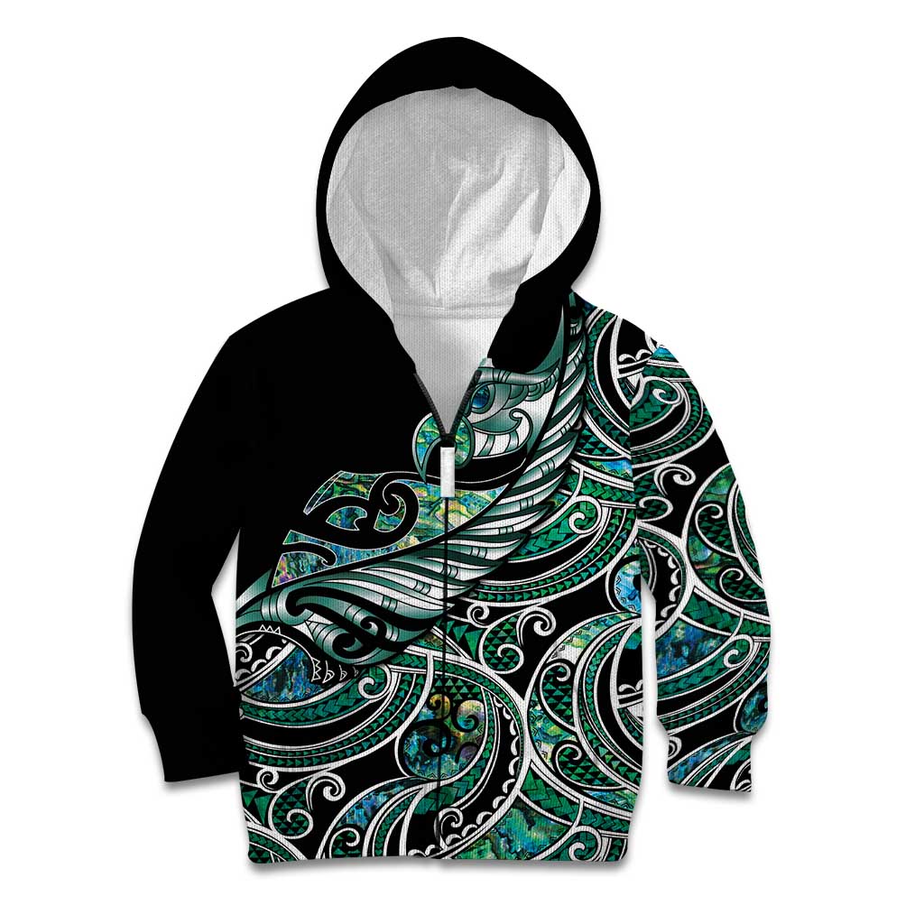 Maori Matariki - Manaia Kid Hoodie Emerald Paua Shell LT7 Zip Hoodie Green - Polynesian Pride