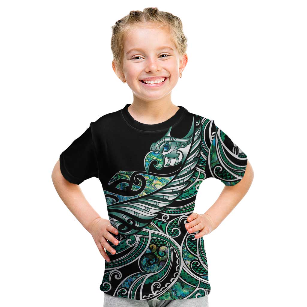 Maori Matariki - Manaia Kid T Shirt Emerald Paua Shell LT7 Green - Polynesian Pride