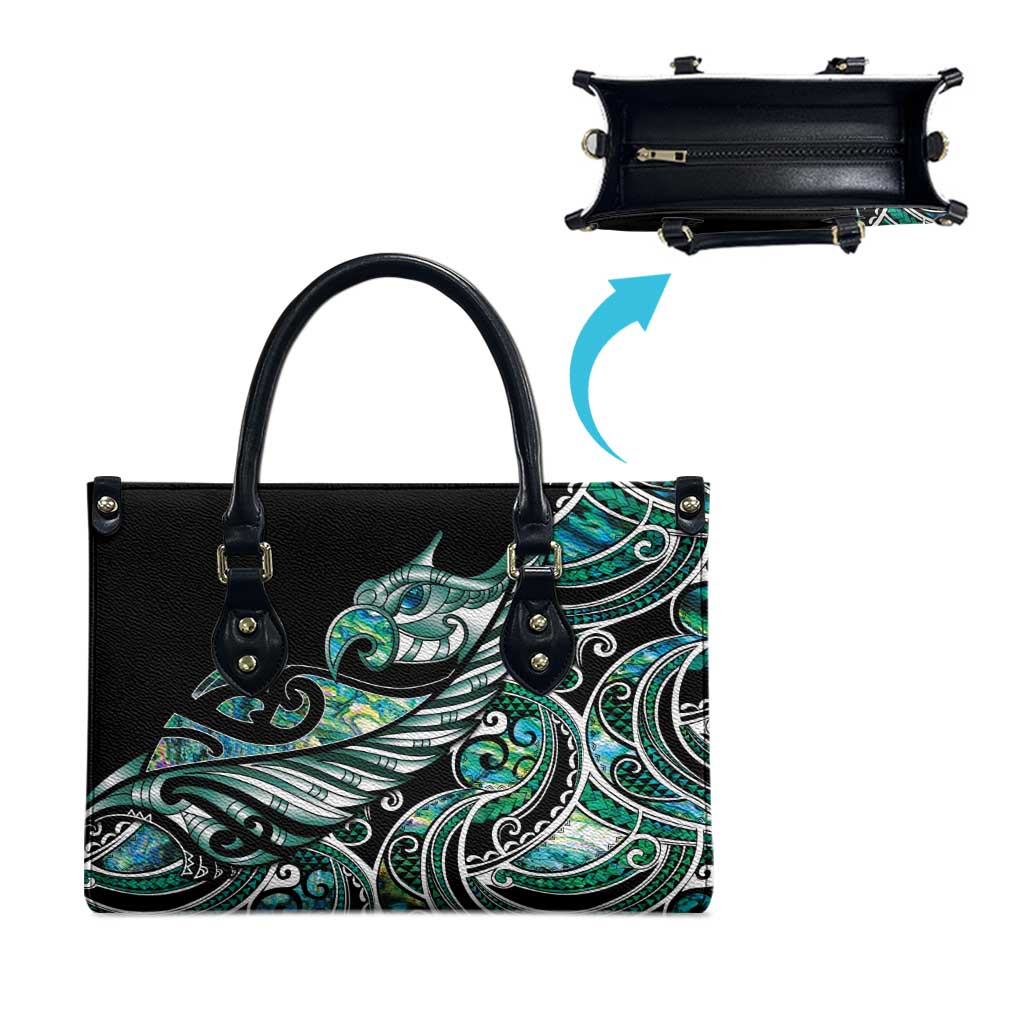 Maori Matariki - Manaia Leather Bag Emerald Paua Shell