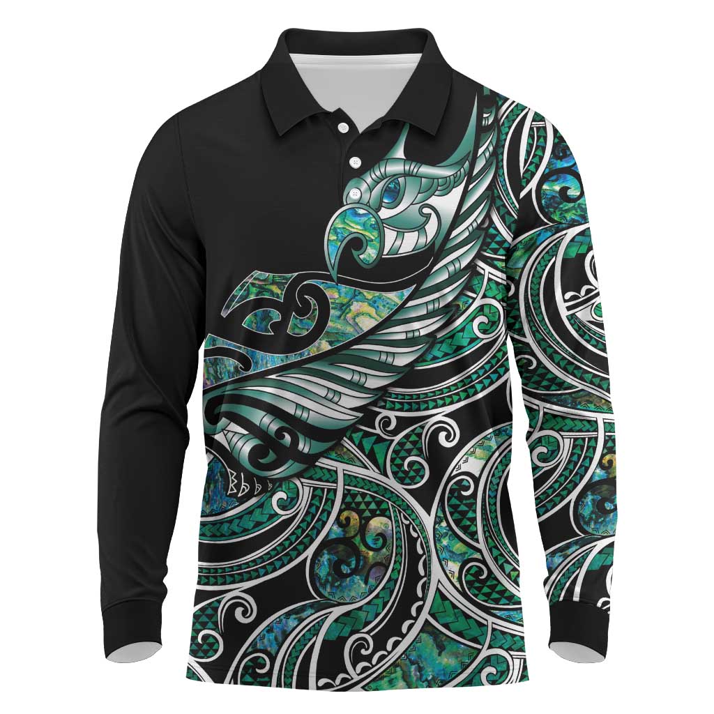 Maori Matariki - Manaia Long Sleeve Polo Shirt Emerald Paua Shell LT7 Green - Polynesian Pride