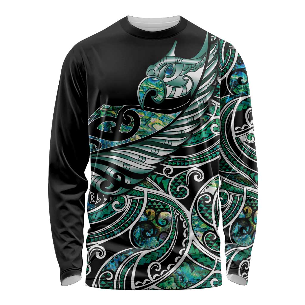 Maori Matariki - Manaia Long Sleeve Shirt Emerald Paua Shell LT7 Unisex Green - Polynesian Pride