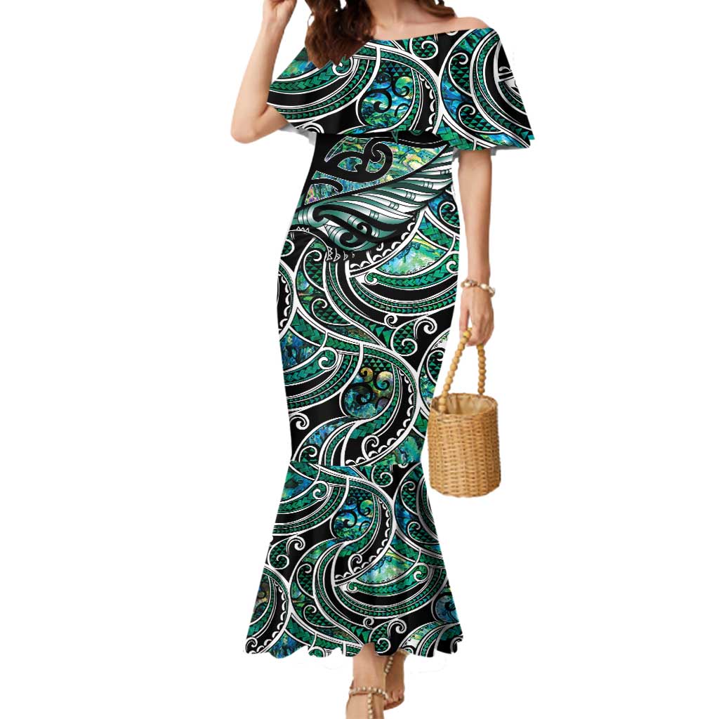Maori Matariki - Manaia Mermaid Dress Emerald Paua Shell