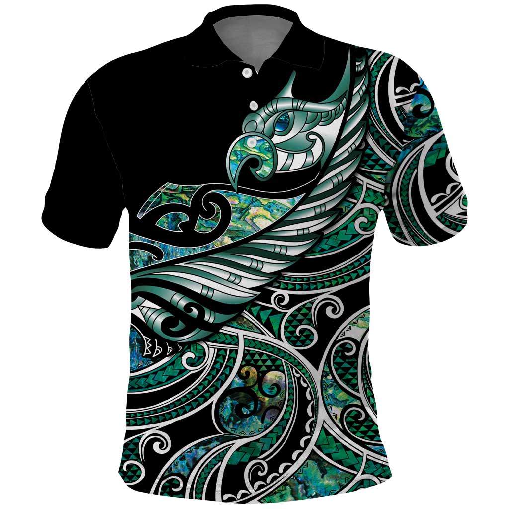 Maori Matariki - Manaia Polo Shirt Emerald Paua Shell