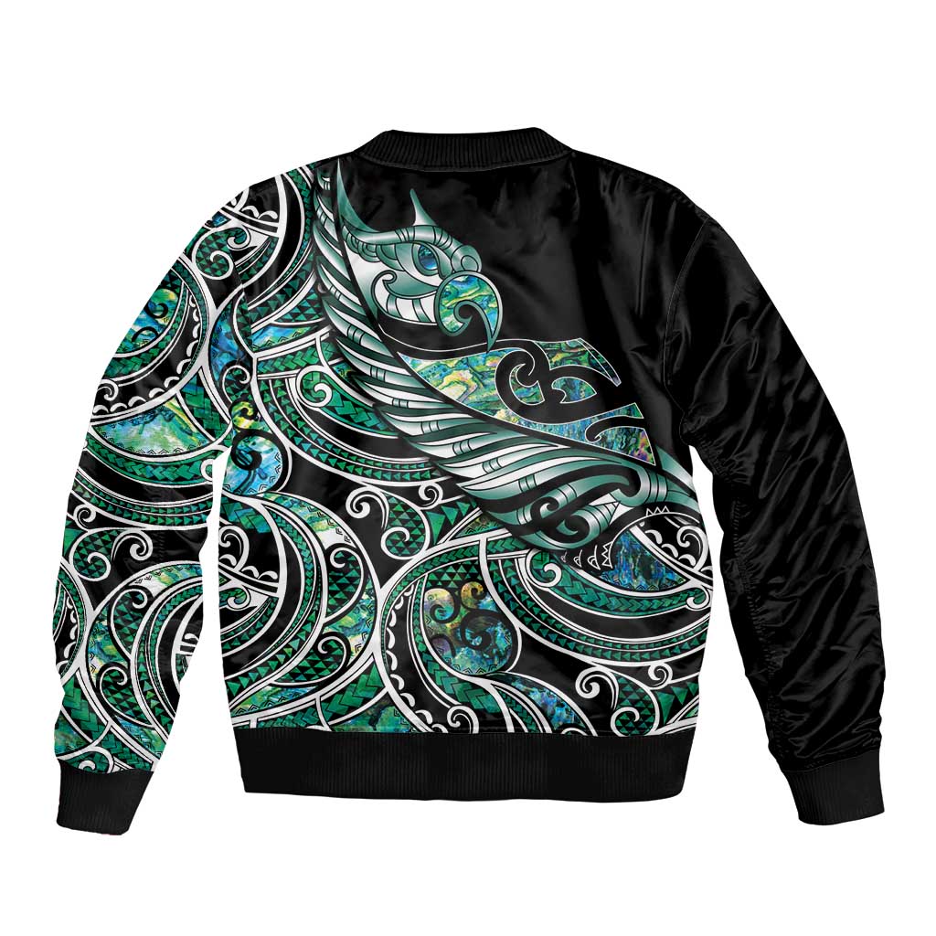 Maori Matariki - Manaia Sleeve Zip Bomber Jacket Emerald Paua Shell LT7 - Polynesian Pride